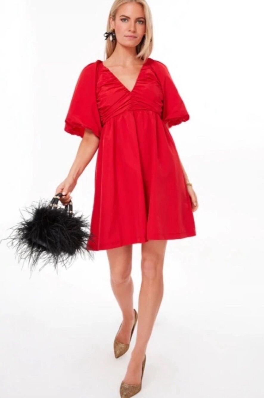 Tuckernuck Hyacinth House Red Courtney Mini Dress Small Babydoll Puff Sleeves Z6